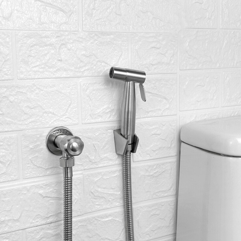 Brushed Steel Douche Kit Hand Held Bidet Sprayer Portable Toilet Bidet Faucet Shattaf Valve Jet Set Bathroom Hygienic Shower
