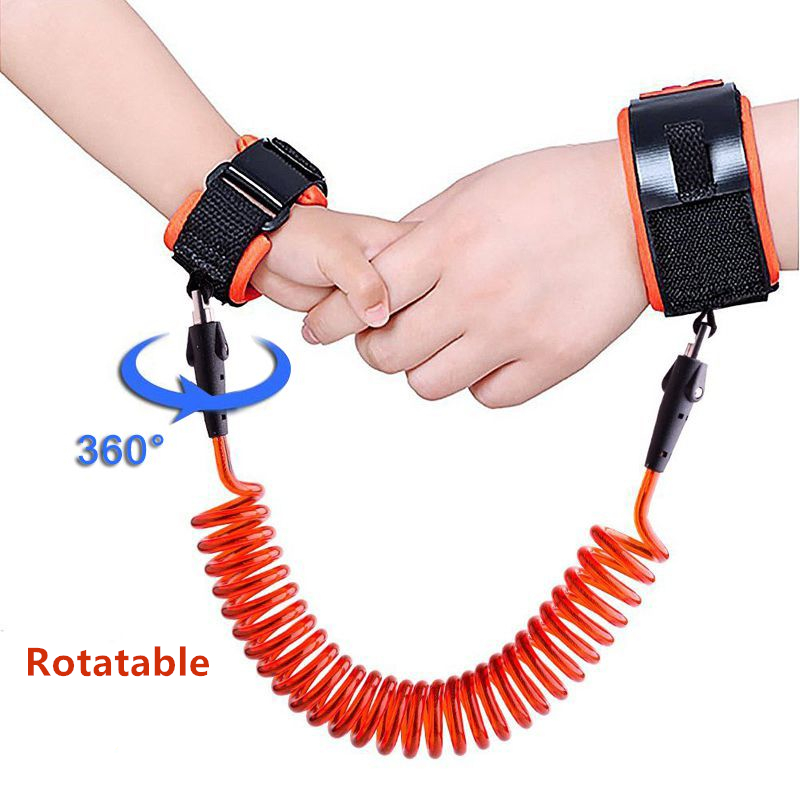 1.5-2.5m Kids Safety Harness Adjustable Children Leash Anti-lost Wrist Link Traction Rope Baby Walker Wristband: Rotatable orange / 2.5 m