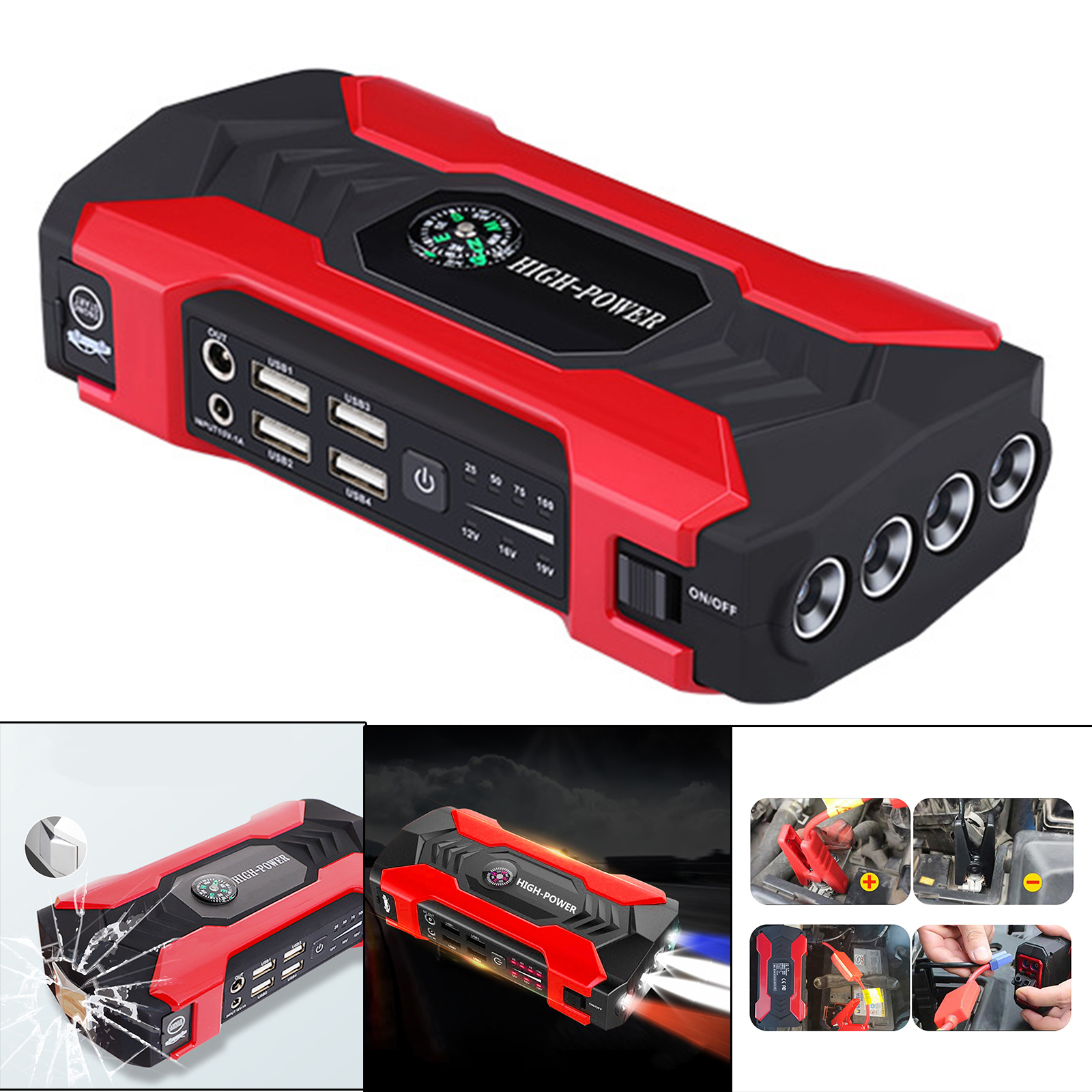 12V Car Jump Starter Peak 400A 10000mah LED Flashlight without Carry Case