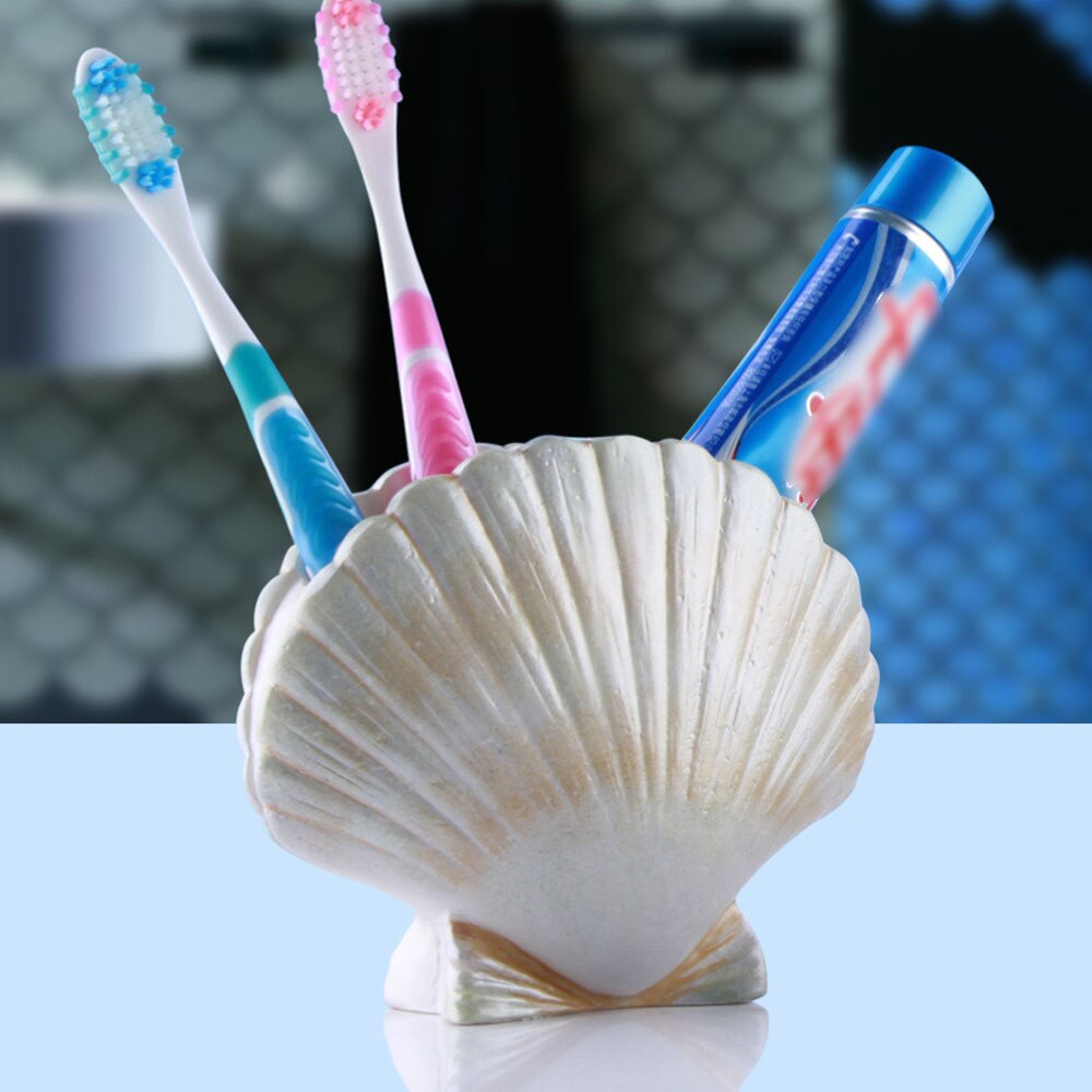 Embossed Resin Pearl Shell Shape Toothbrush Holder Bathroom Toothpaste Storage Bathroom Accessories Bath Pruduct