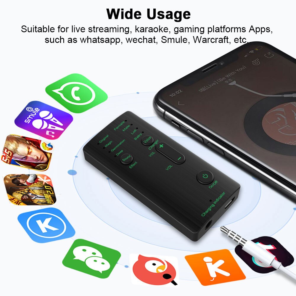 Portable Voice Changer Adapter 7 Sound Changeing Modes Headphones Portable Microphone for Mobile Phone Tablet Mic Game