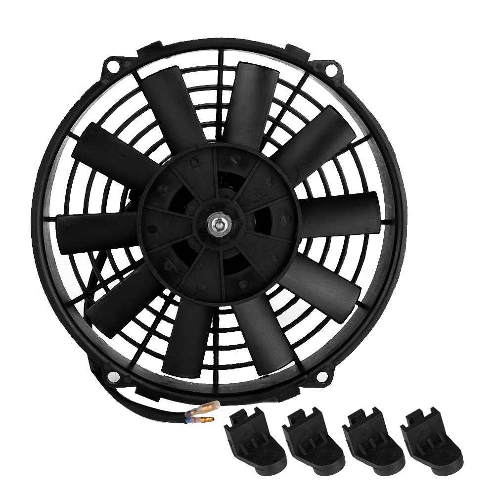 Universele koelventilator 12v 24v 80w 9 inch auto gebogen bladen airconditioner condensor elektrische koelventilator radiator koelventilator