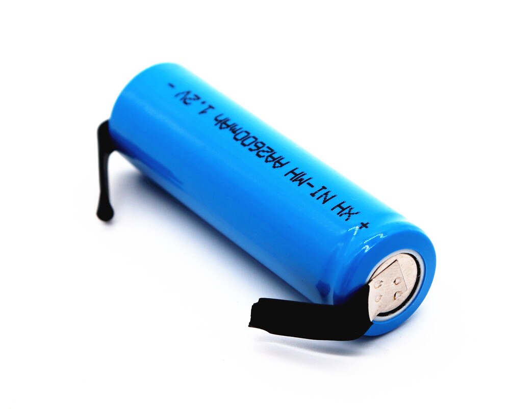 Original aa uppladdningsbart batteri 1.2v 2600 mah aa nimh batteri med lödstift för diy elektrisk rakhyvel tandborste leksaker