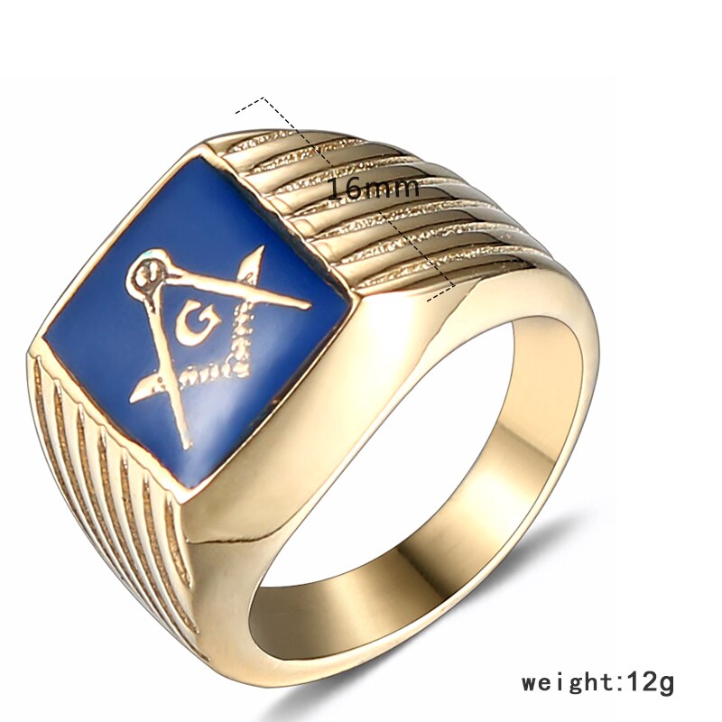 Masonic Ring Free Mason Stainless Steel Freemasonry Ring Freemason Gold For Men AG Jewelry Punk Blue Enamel Size 8-13: 8 / Type 3 gold color