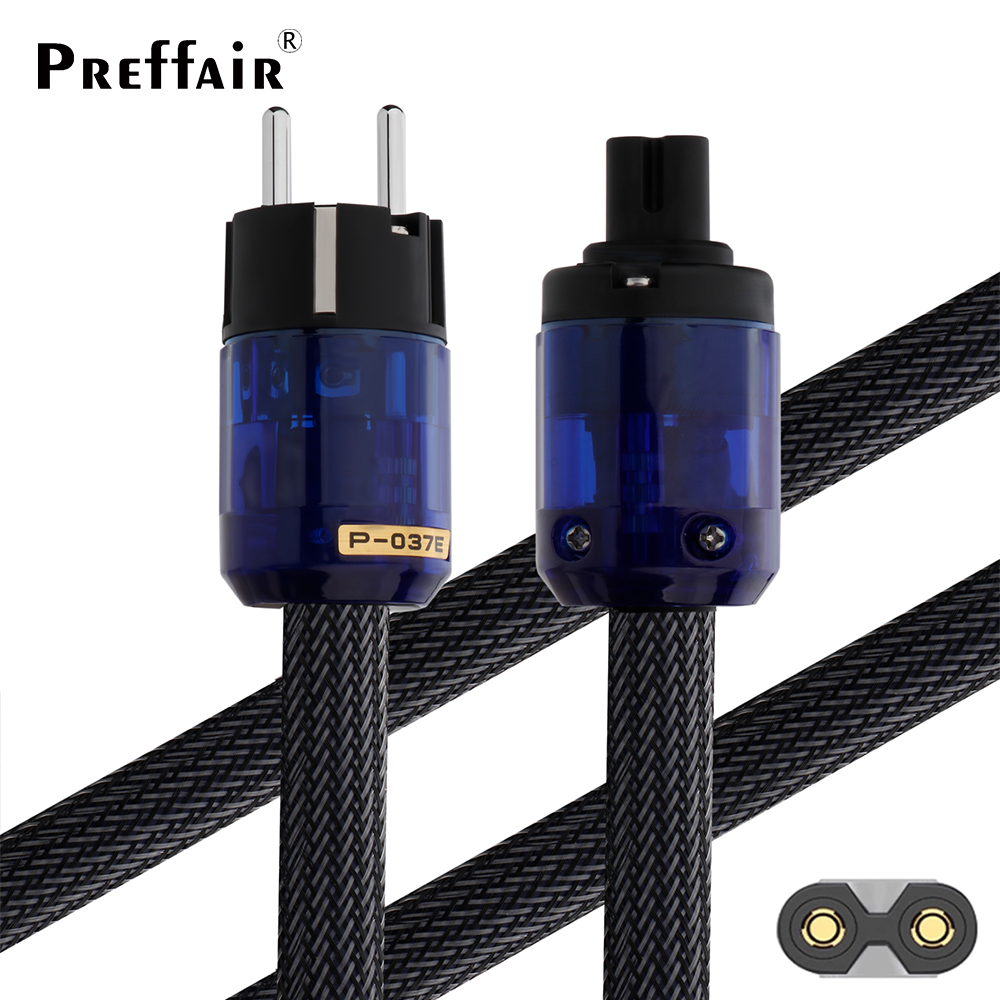 C7 HiFi Power Cable, Figure 8 Audiophile Power Cord, EU US AC Mains Cord with Pure Copper Conductor and Power Plug: SKY BLUE / <=0.5m
