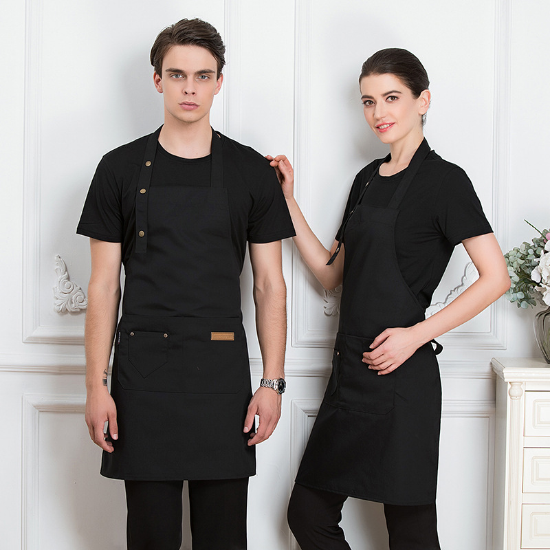 Delantales de cocina finos y cómodos para mujer y hombre, delantal de trabajo de Chef para parrilla, restaurante, Bar, tienda, cafeterías, uniforme de estudios de uñas de belleza: Negro