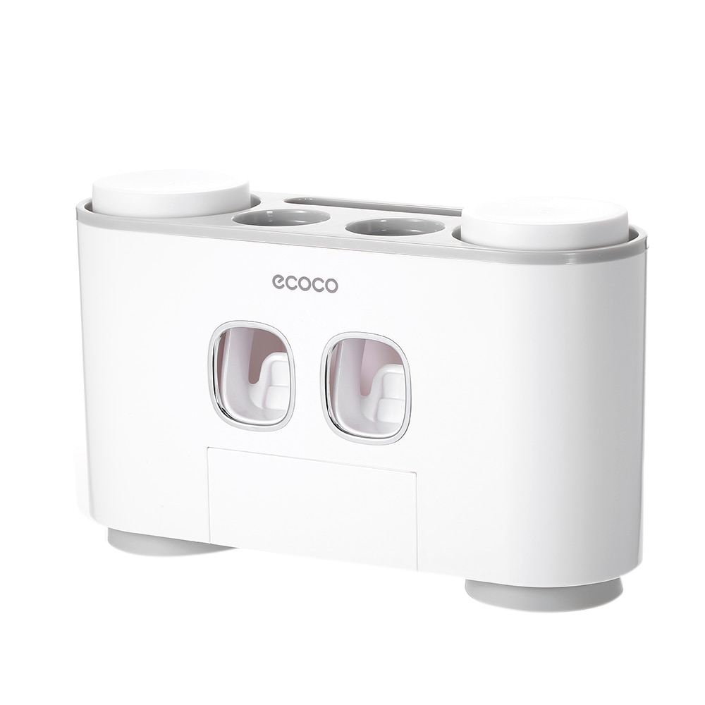 ECOCO Toothbrush Holder Automatic Toothpaste Dispenser Wall-mount Bathroom Storage Rack with 4 Toothbrush Cups Bathroom Product