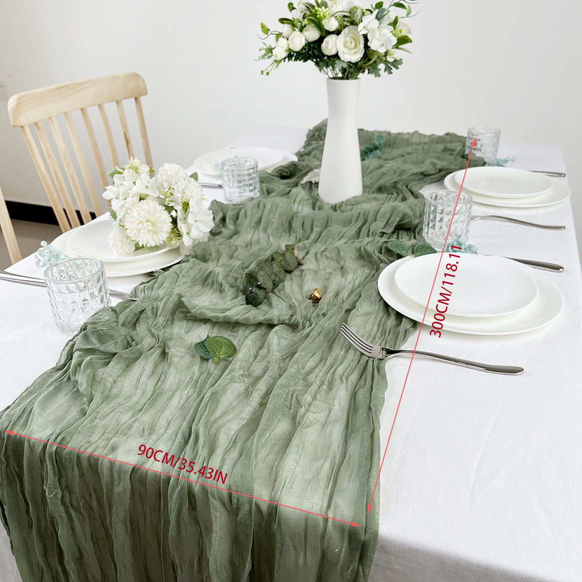 Löpare i gasväv, halvtransparent bomull, ostduk, bordslöpare, vintage, bröllopsdekoration, banketter, valv, retro, boho-dekor