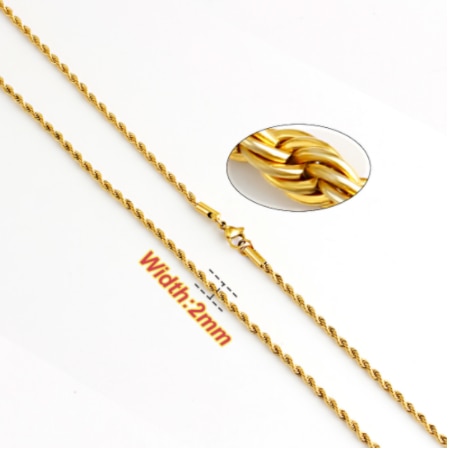 Stainless Steel Rope Chain Necklace Twisted 2/3/4/5/6/7 Width for Men and Women Gold Silver Jewelry: Gold2mm / 60cm