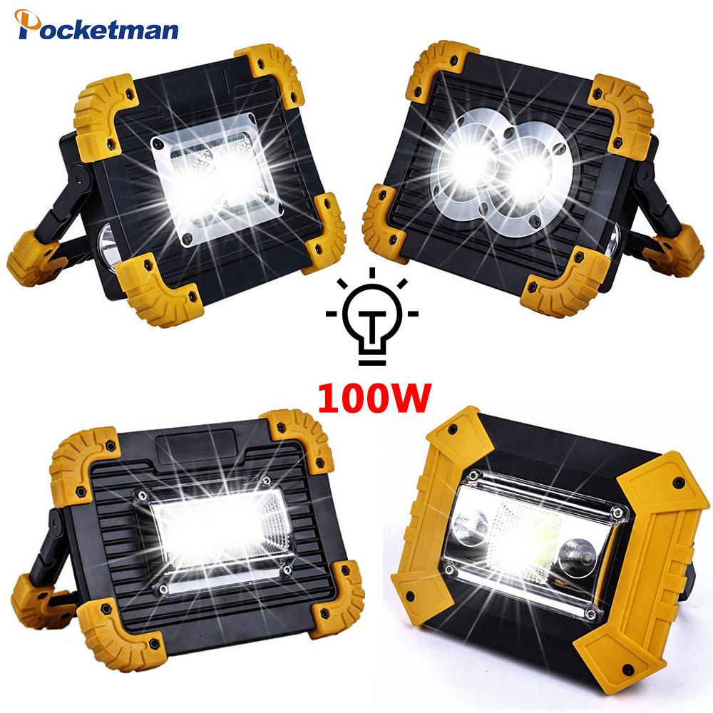 100W Portable Spotlight USB Led Work Lamp Worklight Flashlight Rechargeable 18650 Battery Outdoor Camping Emergency Light