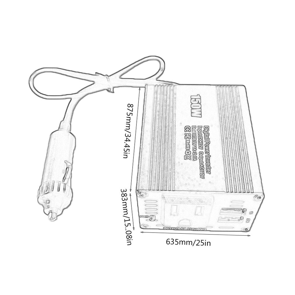 150W Car Inverter Charger Dc12 To Ac110/220V Dual Usb Output 3.1A Power Converter
