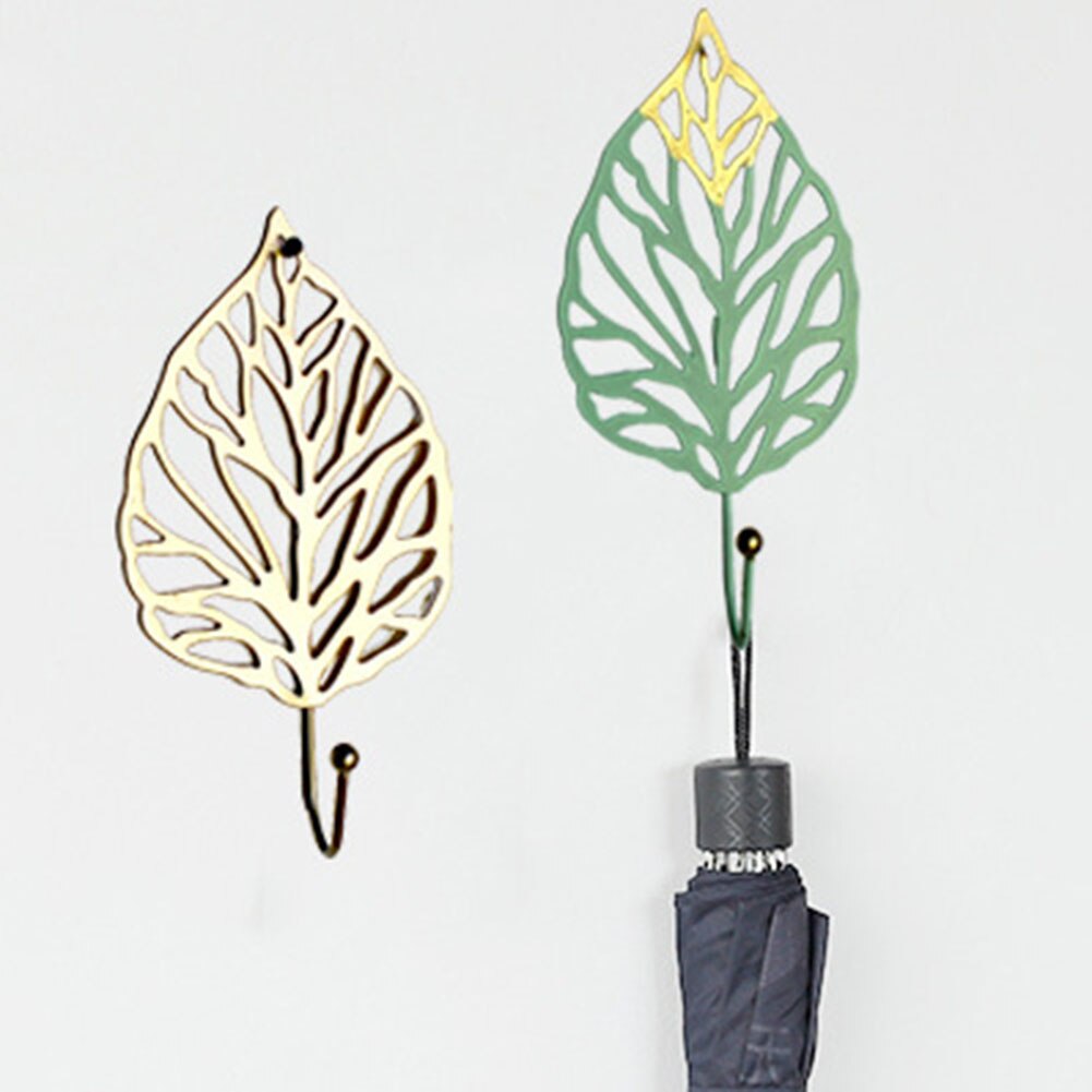 Metal Leaf Shape Wall Mounted Hanging Hook for Home Living Room Wardrobe Clothes Hat Scarf Key Bag Hanger Rack Wall Decoration