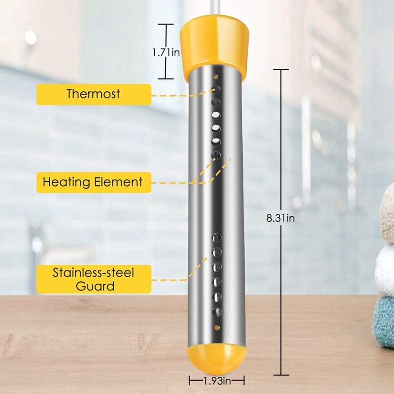 Immersion Water Heater, Stainless Steel Shield and Thermostat Heater, Thermostat 1500W with Digital Thermometer US Plug