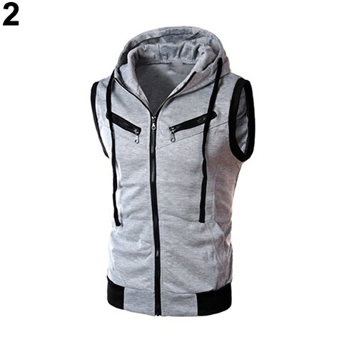 Herfstwarm heren vest met trekkoord, capuchon, rits, slim fit, bovenkleding, mouwloos jack, herenvest: 2 / Ik