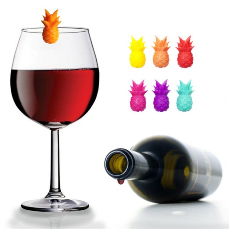 6 Stuks Leuke Siliconen Rode Wijn Cup Mark Wine Glass Charm Ananas Wijnglas Marker Drank Glas Tag Bar Keuken accessoires Bier
