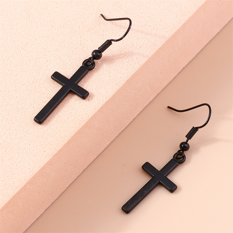 Nuevos pendientes colgantes de Cruz negra para mujer, pendientes de gancho colgantes de Cruz de Metal gótico, accesorios de joyería de para niñas