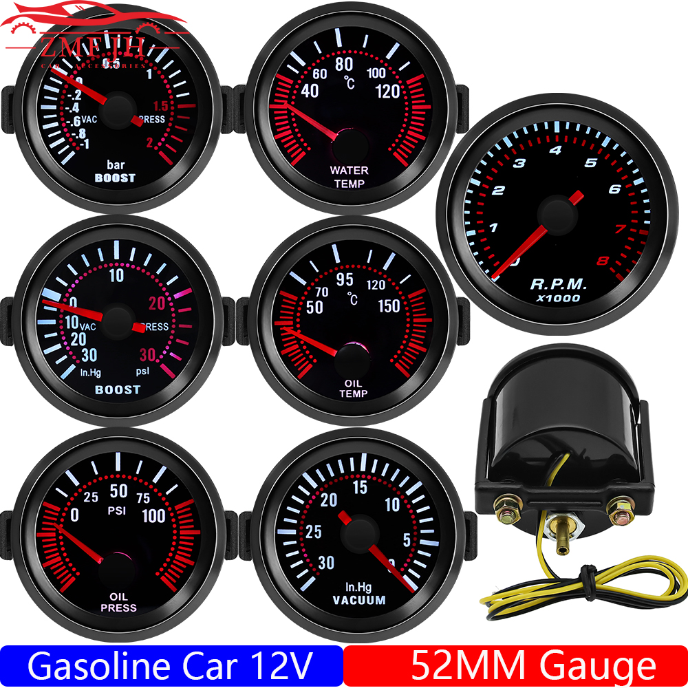 Universal Gasoline Car 2" 52MM Tachometer/Water Temperature/Oil Temp Meter/Boost Meter PSI Bar/Oil Pressure Gauge Voltmeter 12V