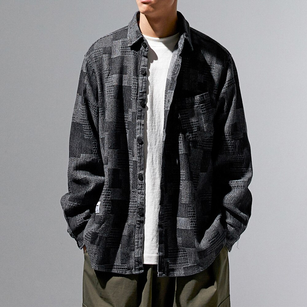 Hip Hop Casual Long Sleeve Plaid Shirt Spring Japanese Streetwear Harajuku Coat Korean Men Clothing