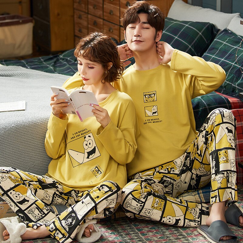 Pyjama's voor koppels herfst katoenen tops met lange mouwen vrijetijdskleding koreaanse stijl dames schattig tweedelig pak heren casual pyjama's