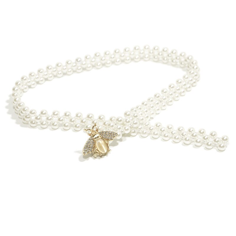 Ceinture à boucle en perles, cigogne abeille étoile de mer, élégante, élastique pour femmes, sangle en cristal