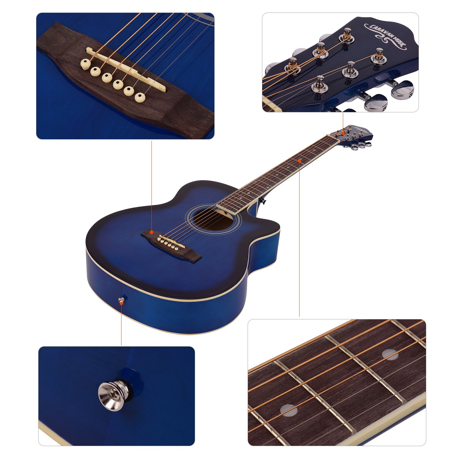 40inch Cutaway Acoustic Folk Guitar 6 Strings Basswood with Strap Gig Bag Capo Picks Guitar Accessories