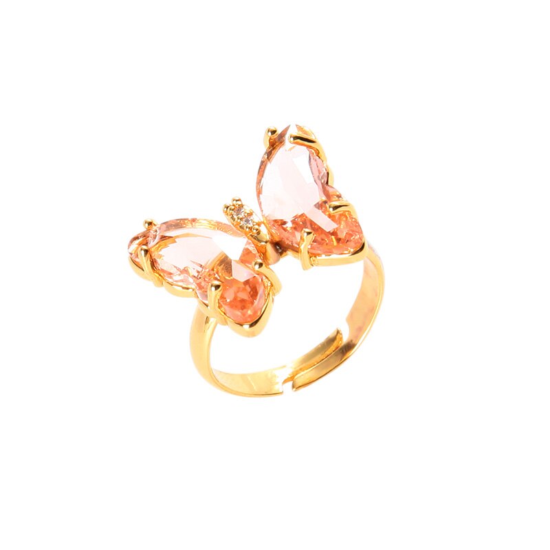 Kissme prachtige veelkleurige glazen vlinder sieradenset voor vrouwen, goudkleurige messing insectenoorbellen, kettingen en ringen