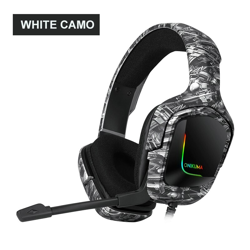 Onikuma  k20 ps4 gaming headset met usb-kabel, 3.5mm stereo hoofdtelefoons met microfoon, led-lampje, oortelefoon voor pc, laptop, tablet, gamer: Wit