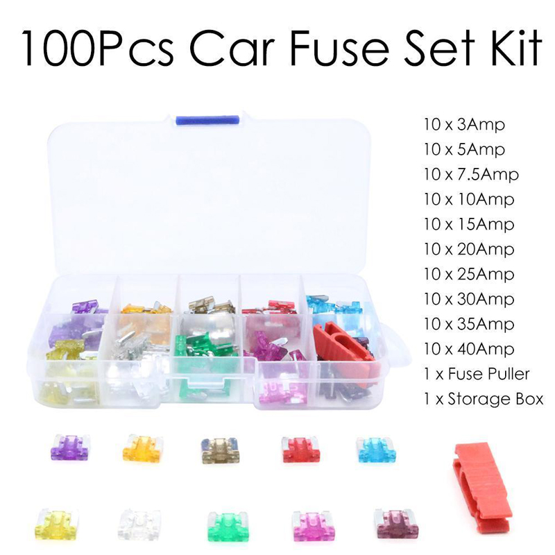 100pcs Assorted Car Micro Mini Blade Fuse Set 3/5/7.5/10/15/20/25/30/35/40A