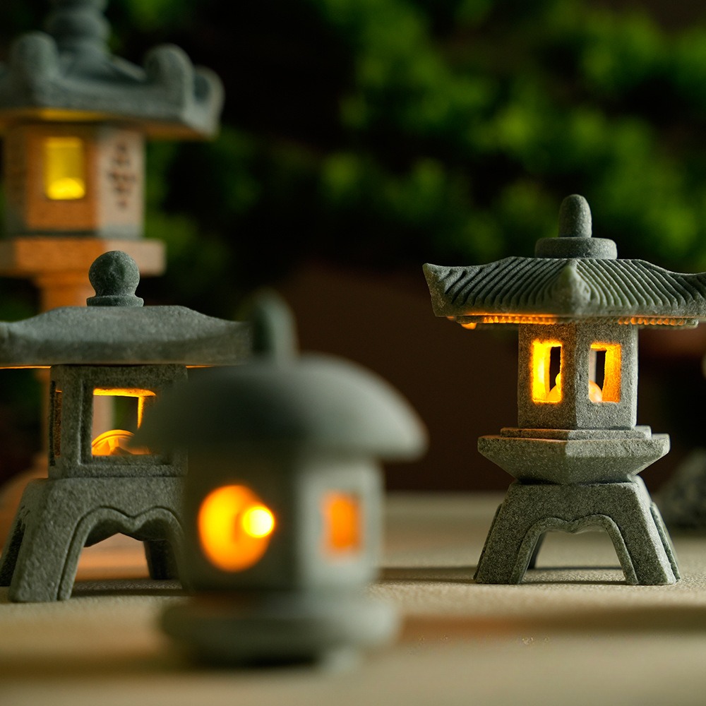 Mini Pagode Lantaarn Licht Tuinbeeld Micro Landschap Aquarium Zen Yard Aquarium Bonsai Zen Garden Home Outdoor Decoraties