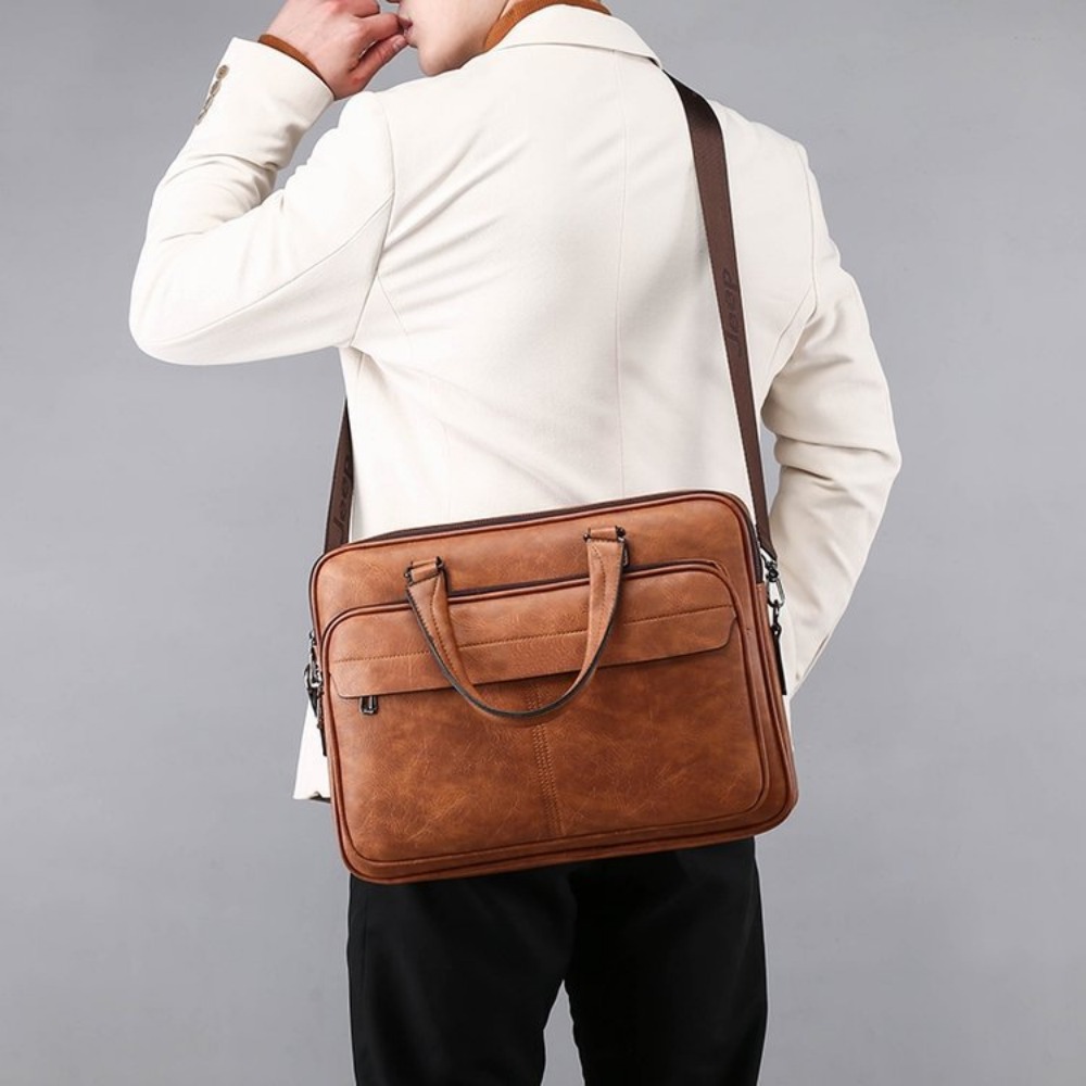 Men Bussiness Bag Large Capacity Pu Leather Luxury Briefcases Tote Bolsas Black Waterproof Handbag Shoulder Crossbody Bags