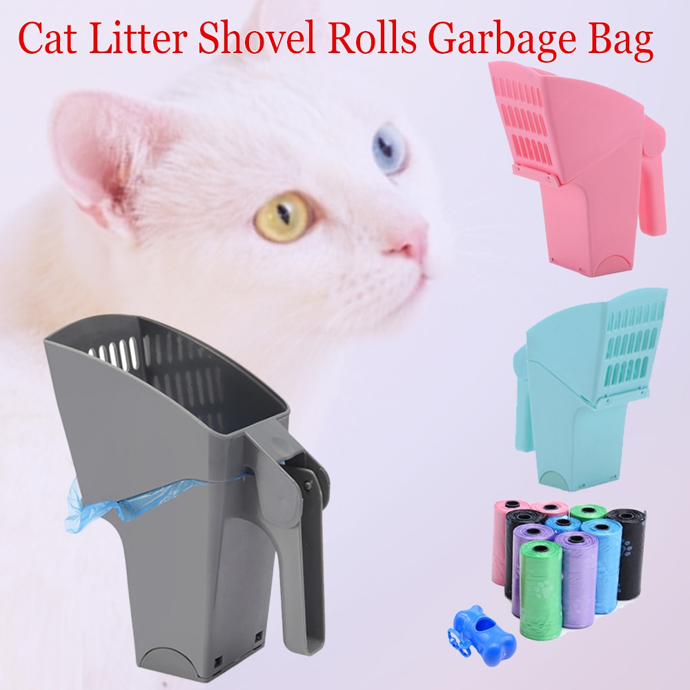 Kattekuld skovl kæledyr rengøringsværktøj plastprodukter toilet til katte mad skeer plast kattekuld sifter scoop og taske