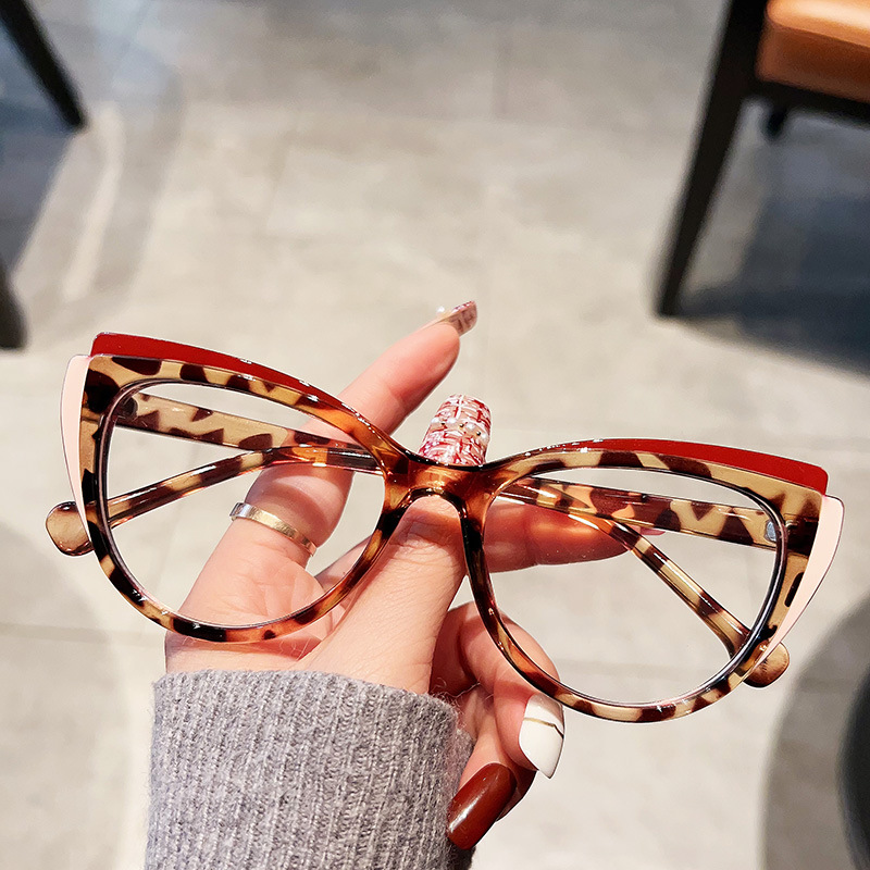 56691 Regenboog Optische Spektakel Frame Vrouwen Mode Gekleurd Wenkbrauw Frame Platte Spiegel Cat Eye Anti Blauwe Computerbril