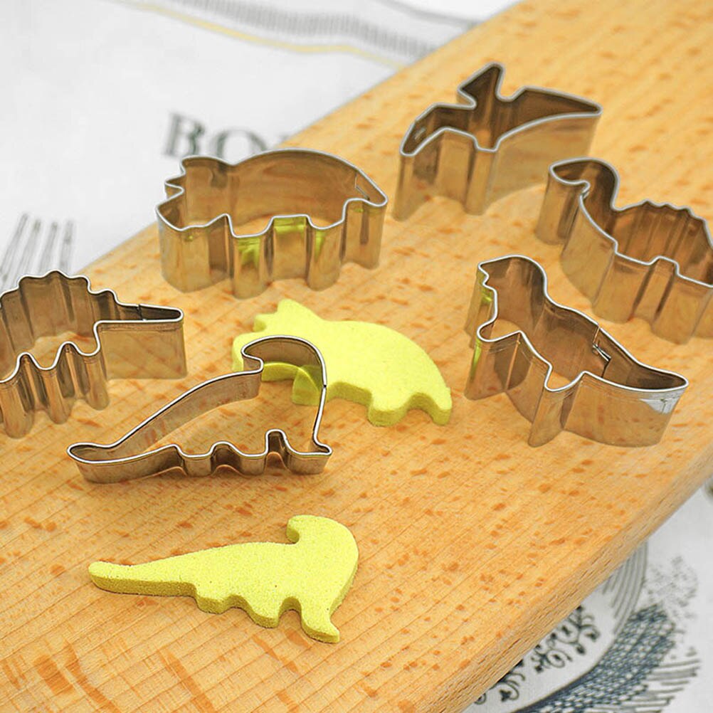 6Pcs Stainless Steel Cookie Cutters Fondant Cutters Biscuit Dinosaur Shape Nontoxic Food Grade Cake Decorating Tool Cutter Mold