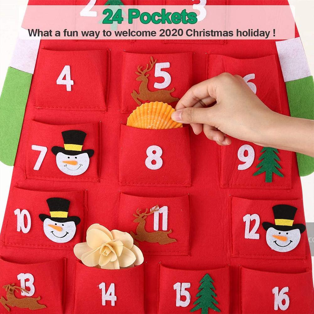 Christmas Calendar Santa DIY Felt Christmas Santa Wall Hanging Santa Felt Advent Calendar with Pockets 24 Days Countdown