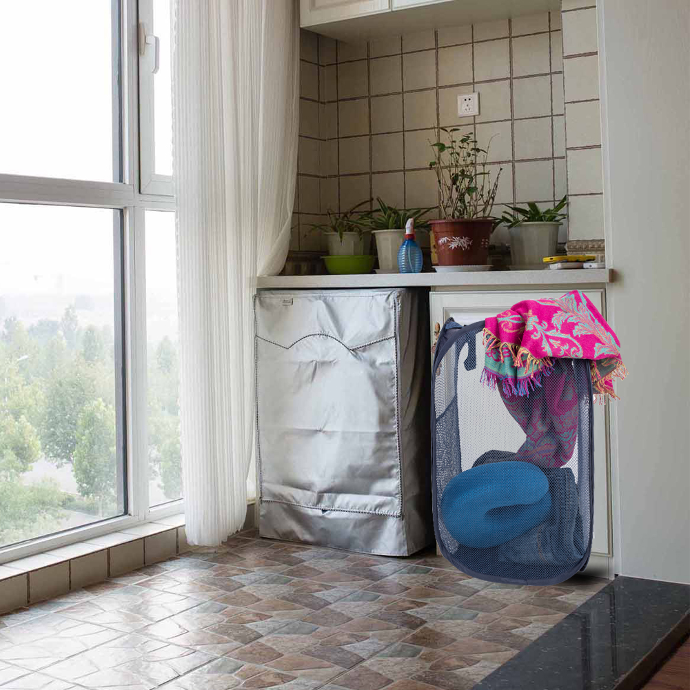 Folding Laundry Basket Pop Up Open Blue Mesh Sorting Basket Home Storage Hamper Organize Bags For Clothes Camping Landry Room