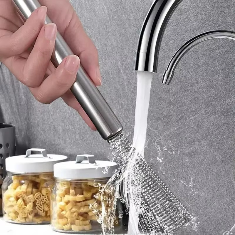Brosse à Pot en acier inoxydable, brosse de nettoyage multifonctionnelle à Long manche, lavage suspendu pour évier de cuisine, outils d'épurateur, 1-2 pièces