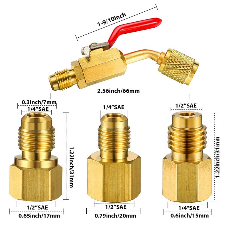 Boule compacte coudée de réfrigérant de climatisation de 6 pièces Valve1/4 pouces pour R410A R134A R12 R22 AC cvc