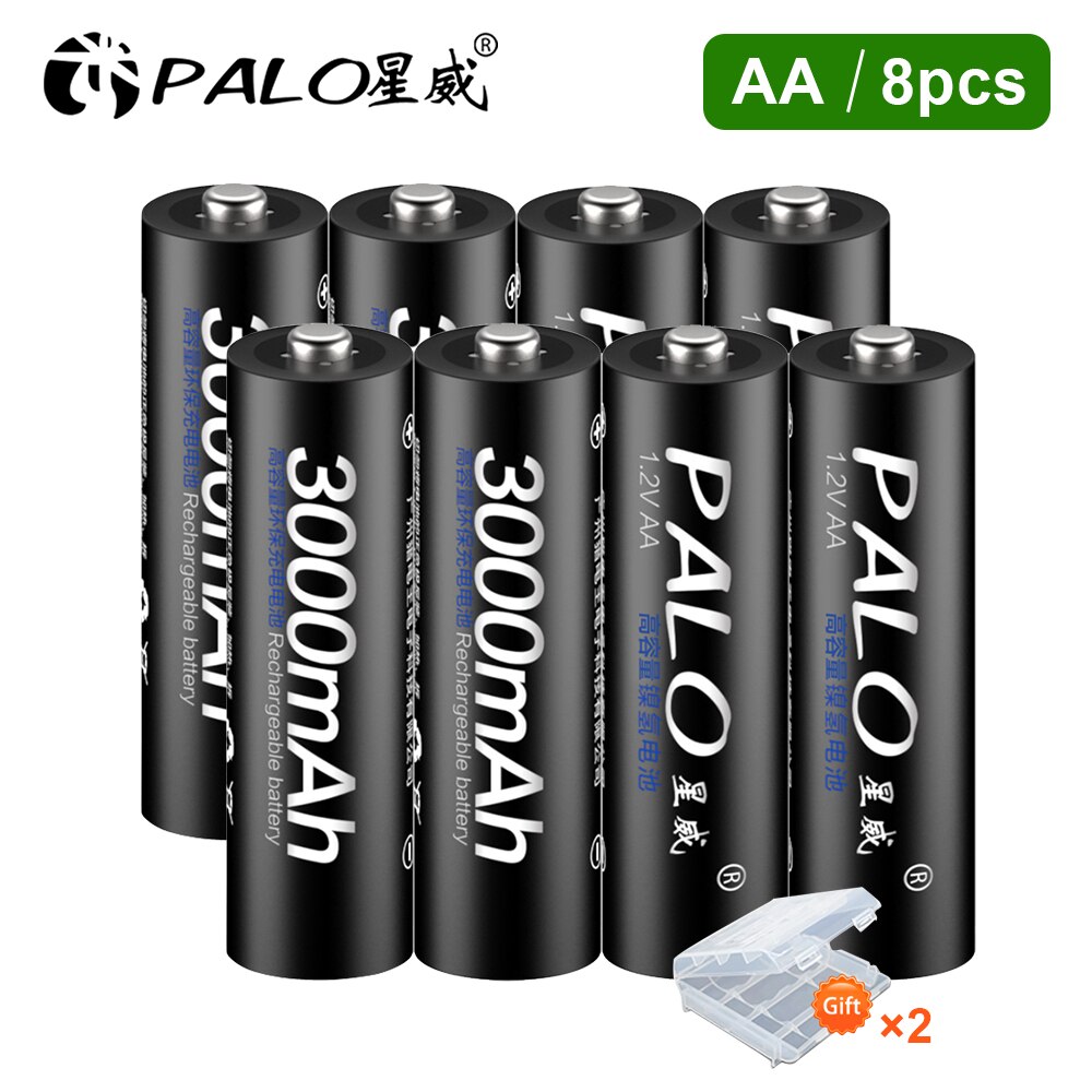 PALO AA Rechargeable battery aa 1.2v Ni-MH AA Batteries Rechargeable Battery 2A batteria for Led flashlight battery: 8Pcs AA