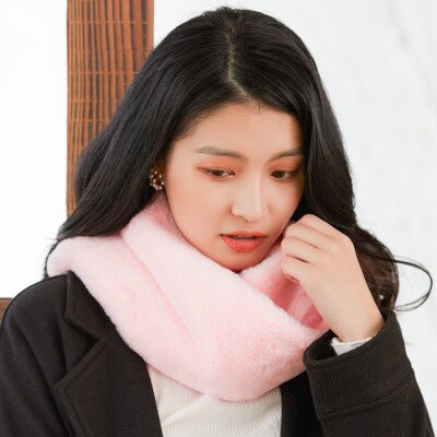 Écharpe coréenne en fausse fourrure de lapin, col, cachemire, solide, peluche, épaisse, chaude, écharpe, snood, cyclisme, coupe-vent, pull ,  o23: Rose clair