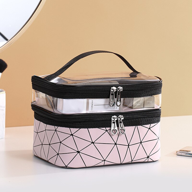 Bolsa de cosméticos de viaje multifunción para mujer, bolsa de maquillaje de diamante a la , organizador de artículos de tocador, impermeable, almacenamiento, estuches de maquillaje: Rosa