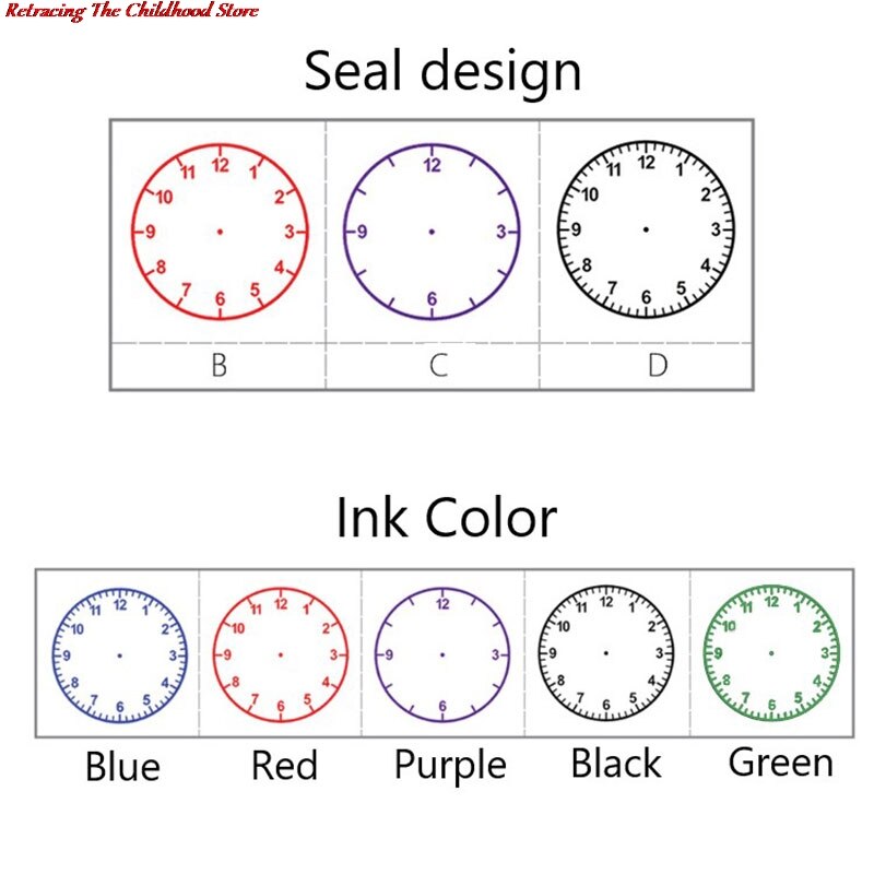 1pc Learning Recognition Teacher Teaching Seal Clock Dial Stamps Primary School Seal Kids Children Toys 30mm In Diameter: D-PURPLE