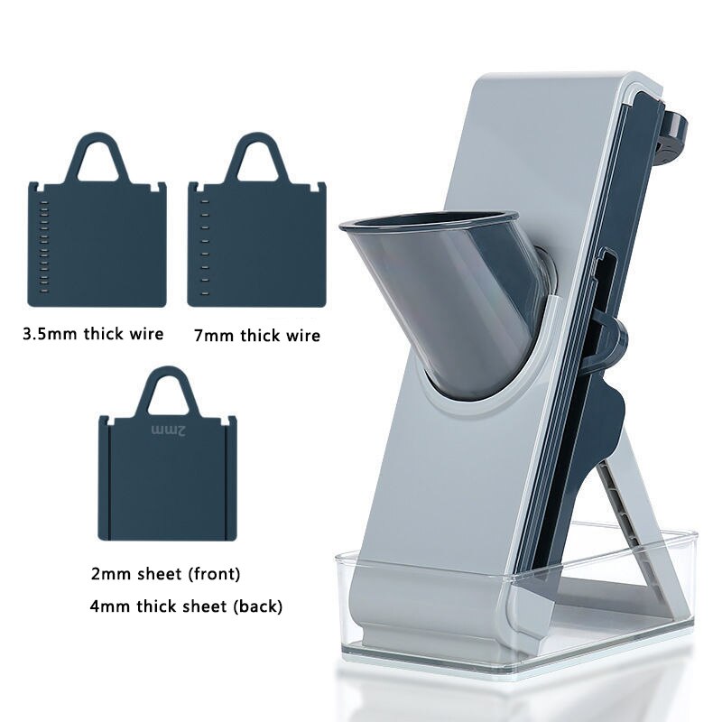 Vegetable Cutter Multifunctional Slicer Fruit Potato Peeler Carrot Grater Kitchen Accessories Basket Household Vegetable Slicer: Style A Blue