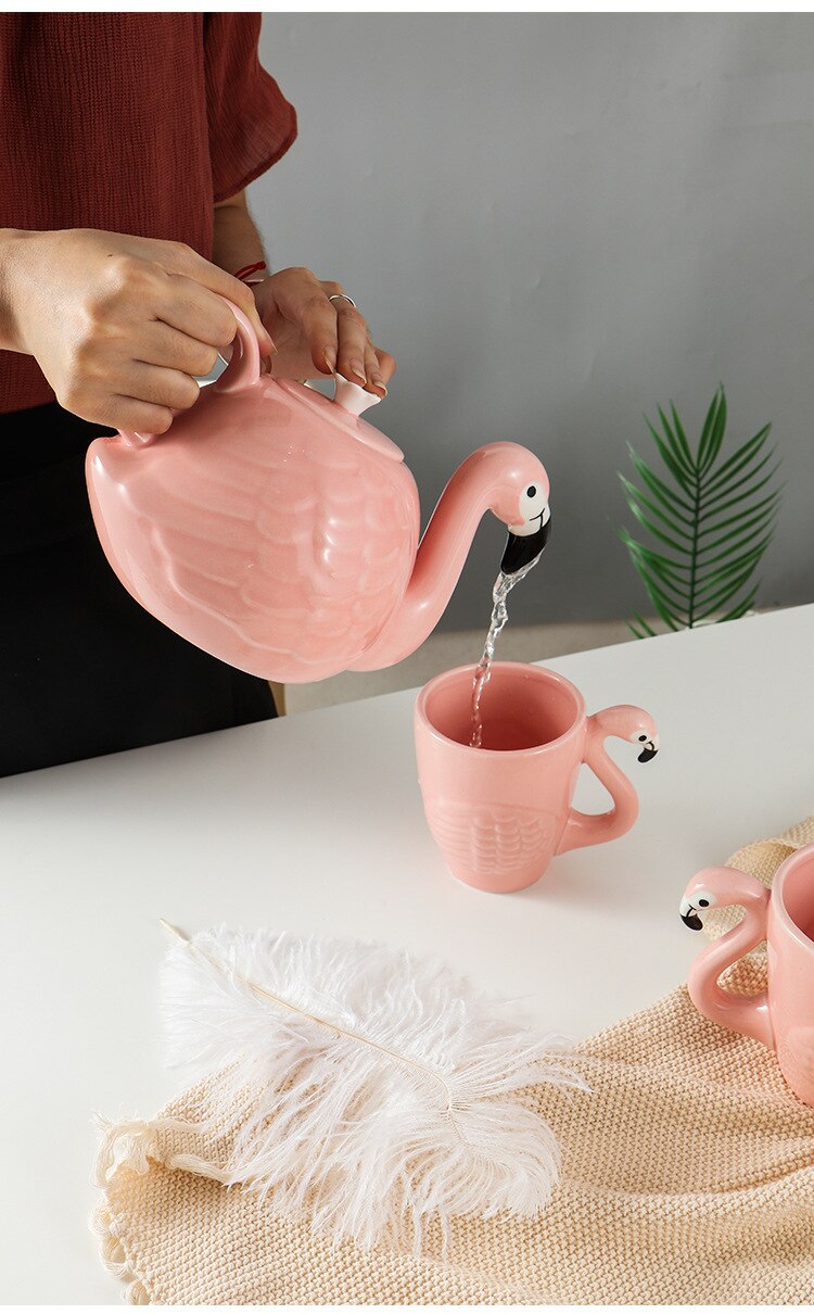 Exquisite 3D Flamingos Coffeware Sets,Super Beauty Coffee Mug Cup Teapot Girl Birthday ,coffee pot tea set Christmas