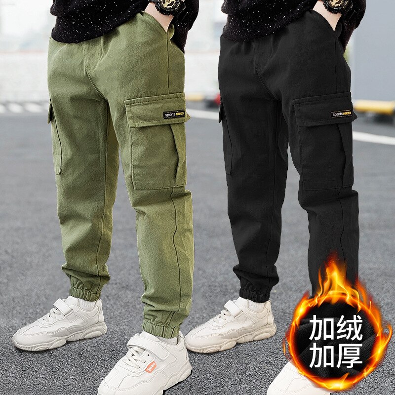 Pantalons chauds d'hiver pour garçons et filles, en velours, Long, taille élastique, coton, pour enfants de 4 à 12 ans, décontracté
