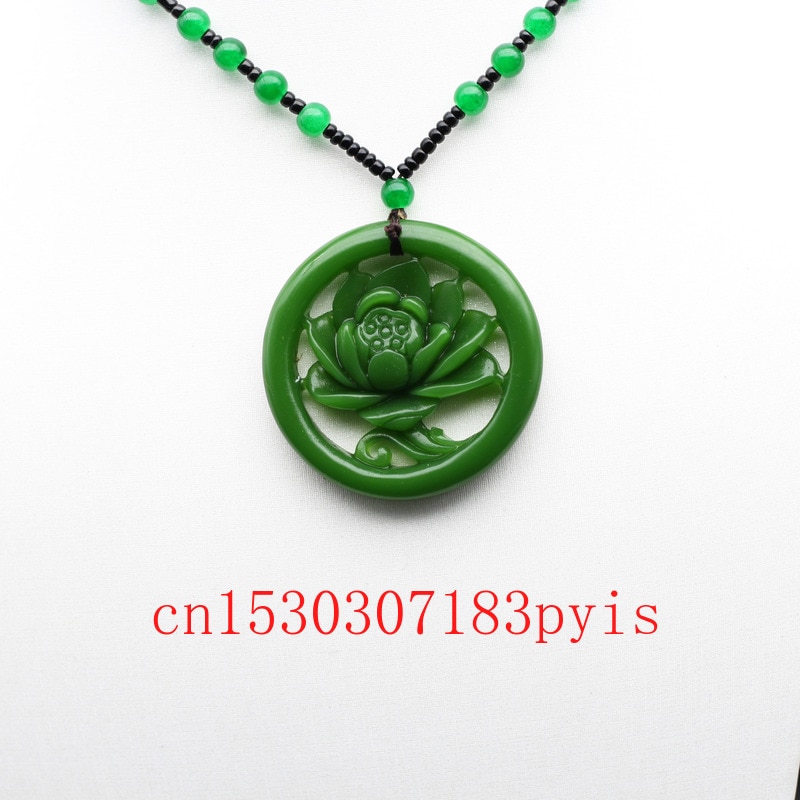 Natural Green Jade Flower Pendant Necklace Chinese Double-sided Hollow Carved Charm Jewelry Amulet for Men Women