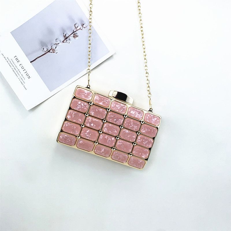 Women Evening Bag Acrylic Marble Handbags Glitter Party Clutch Luxury Square Party Wedding Bags Casual Vintage Box Clutch: pink 5 lines