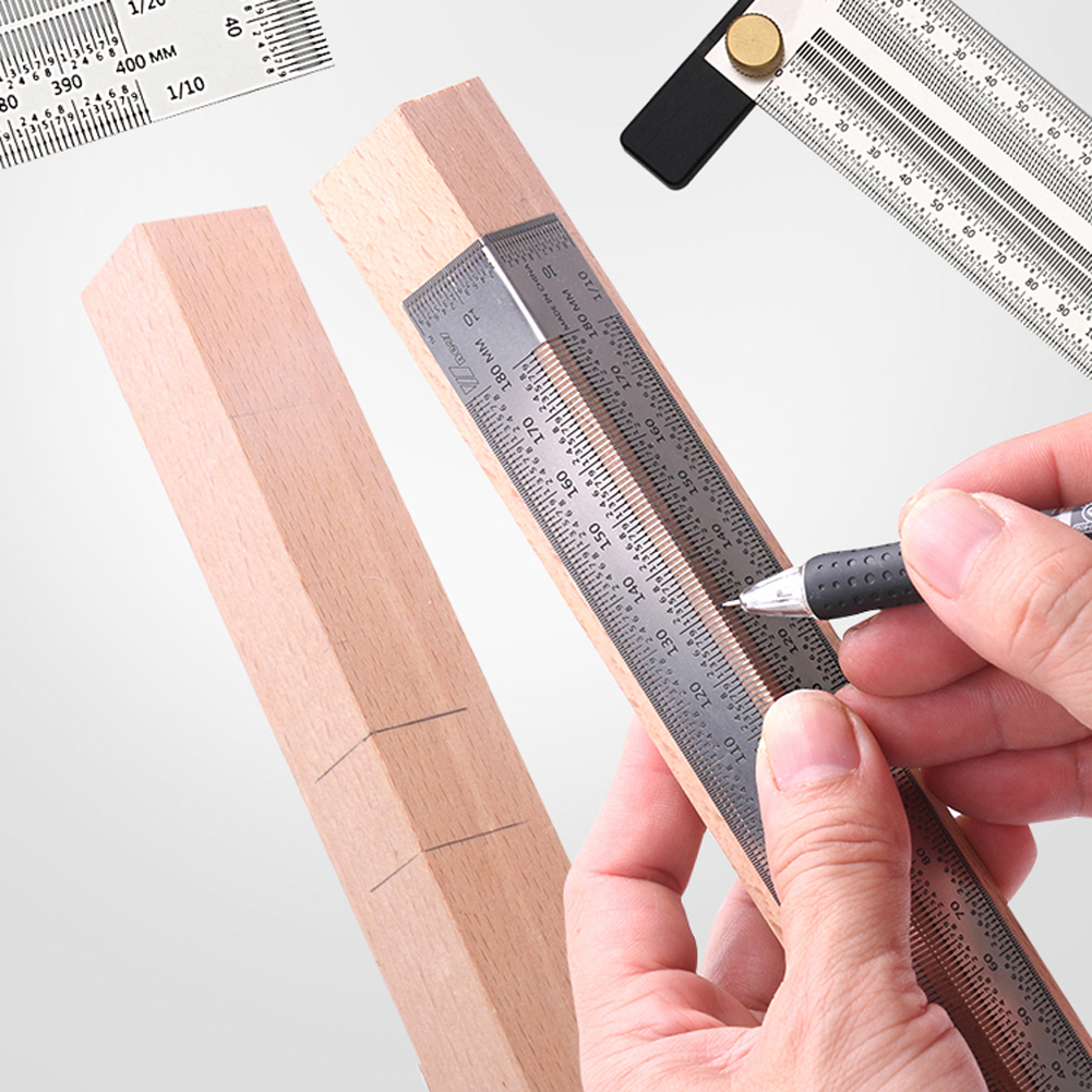 Regla de escala de acero inoxidable 180/200/300/400mm regla de agujero tipo T marcador de carpintería marcador de línea herramienta de medición de carpintero