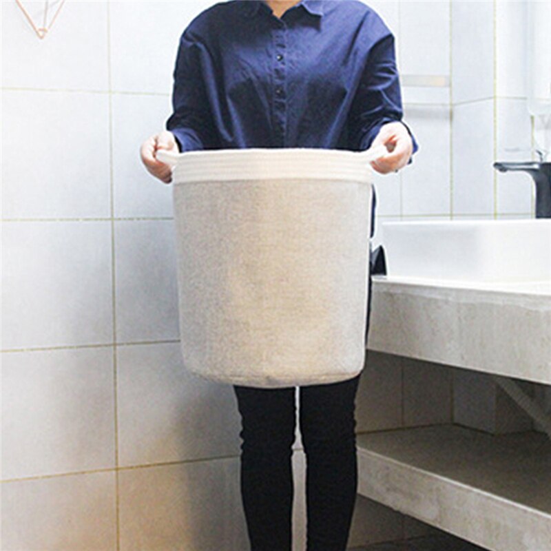 Simple Laundry Basket Modern Decorative Collapsible Woven Storage Bin with Rope Handles for Clothes Blanket Toys Towels