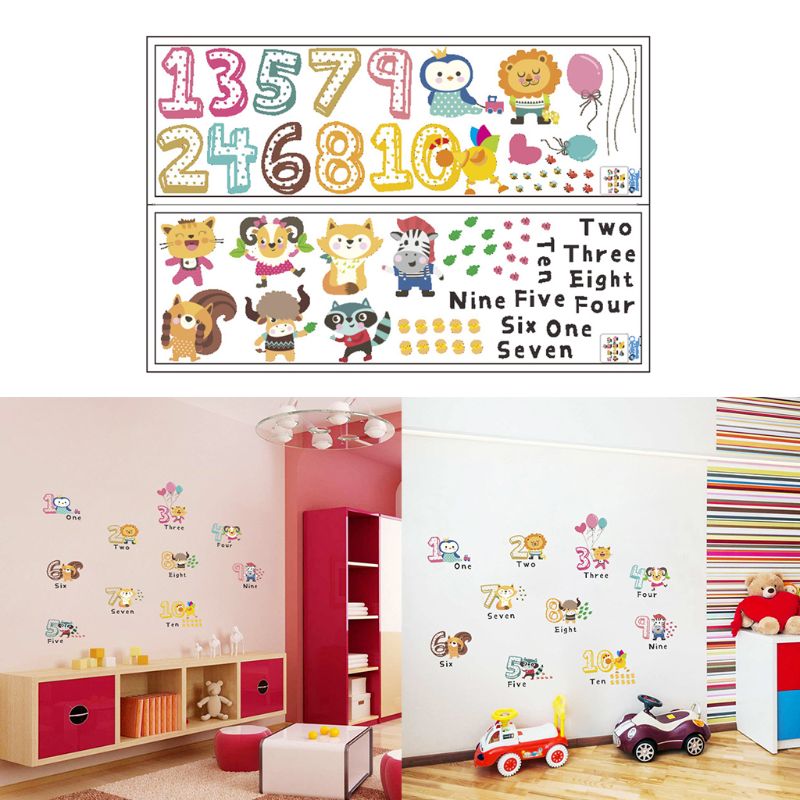 Muurstickers met cijfers, kinderkamerachtergrond, muurdecoratie, cartoon, dierensticker, kleuterschool, zelfklevend papier