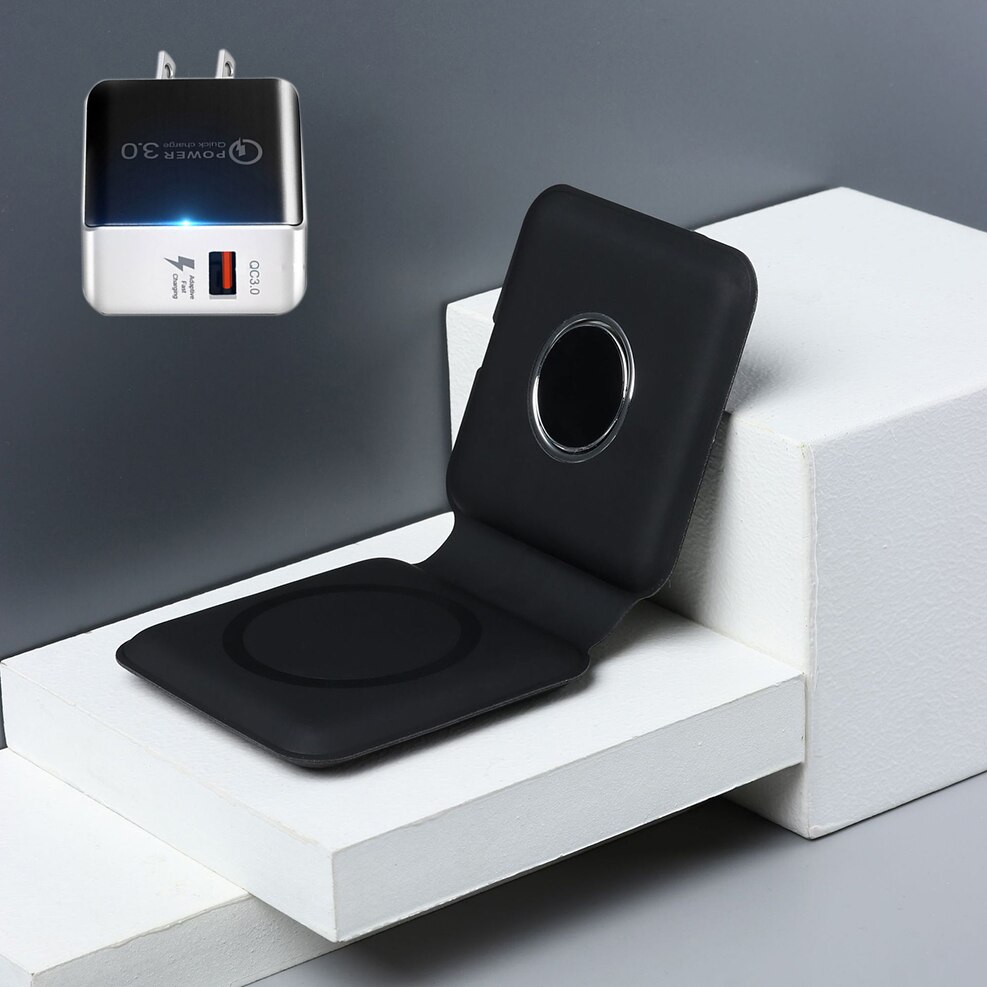 Magnetic Wireless Charger Pad 15W - for Apple Watch, iPhone 12 Series, AirPods Pro - USB-C Dock Station: Black-US Plug